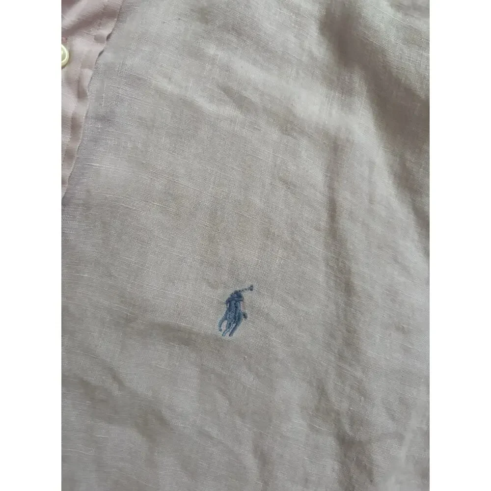 Rare Find Polo Ralph Lauren Blake Shirt 100% Linen Pink Button Down Mens Sz L